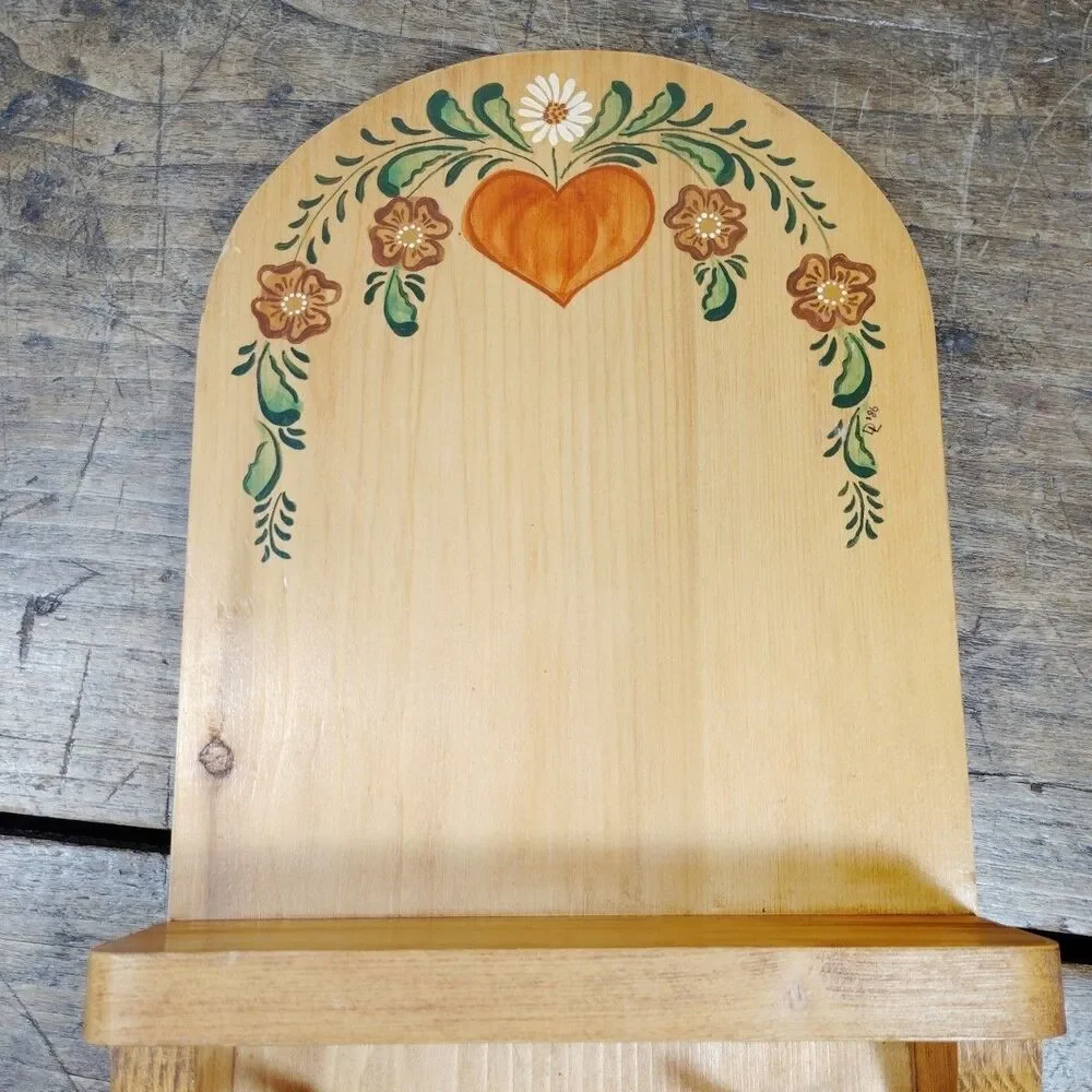 Vintage Wood Cottage Heart Shelf Pegs Grannycore Floral Painted Hanging Folk Art